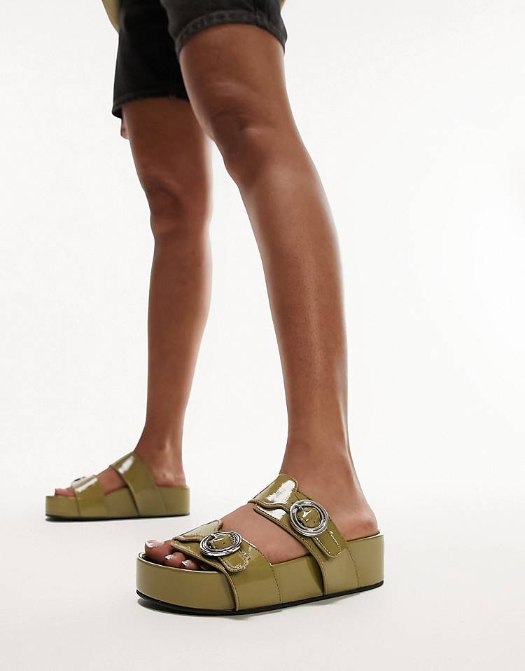 Topshop Pepper Footbed Sandals in Green